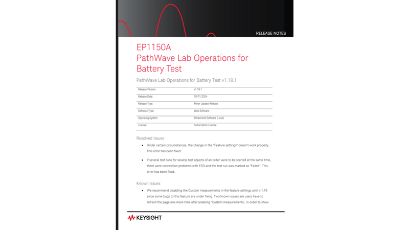 EP1150A PathWave Lab Operations for Battery Test Release Notes